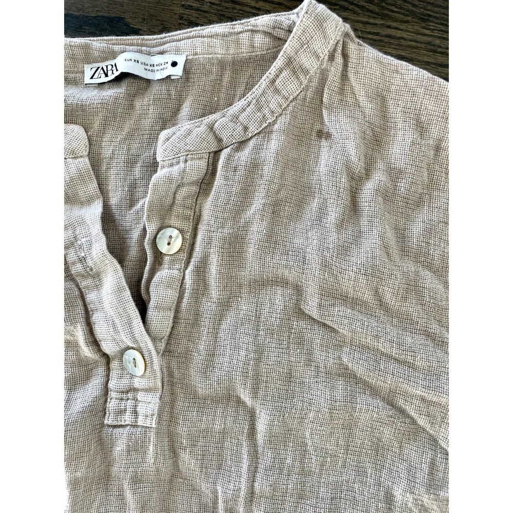 Zara beige flax linen distressed peasant cropped top XS - Picture 4 of 5